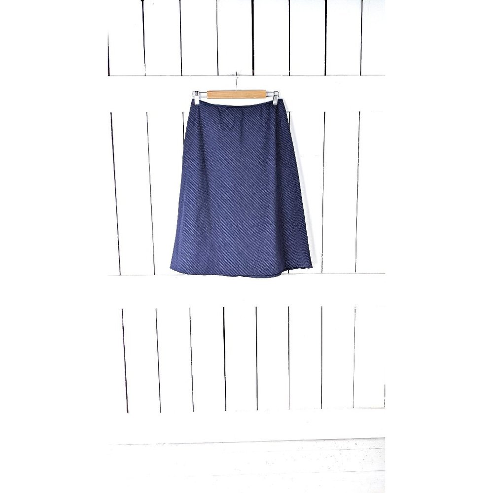 90s vintage blue pin striped aline stretch midi skirt